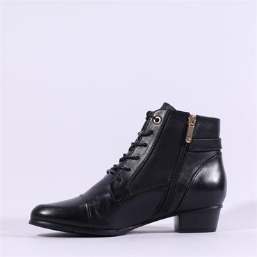 Regarde Le Ciel Low Heel Laced Buckle - Black Leather